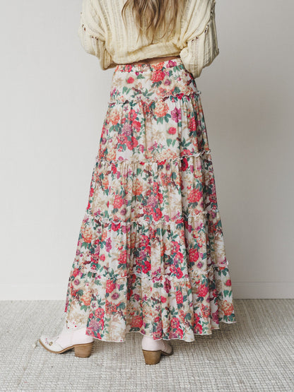 Floral Maiden Maxi Skirt - Cream Pink