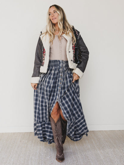 Bonfire Bloom Plaid Skirt - Blue