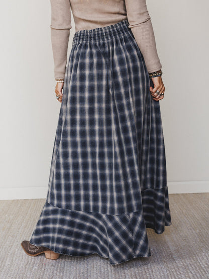 Bonfire Bloom Plaid Skirt - Blue