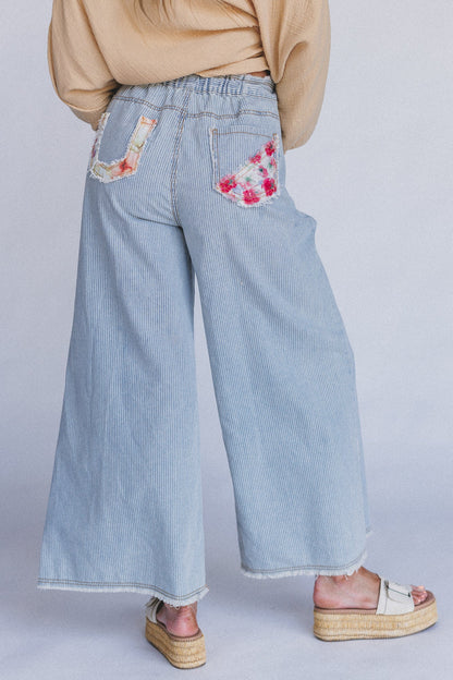 Coastal Lines Striped Patchwork Pants - Denim