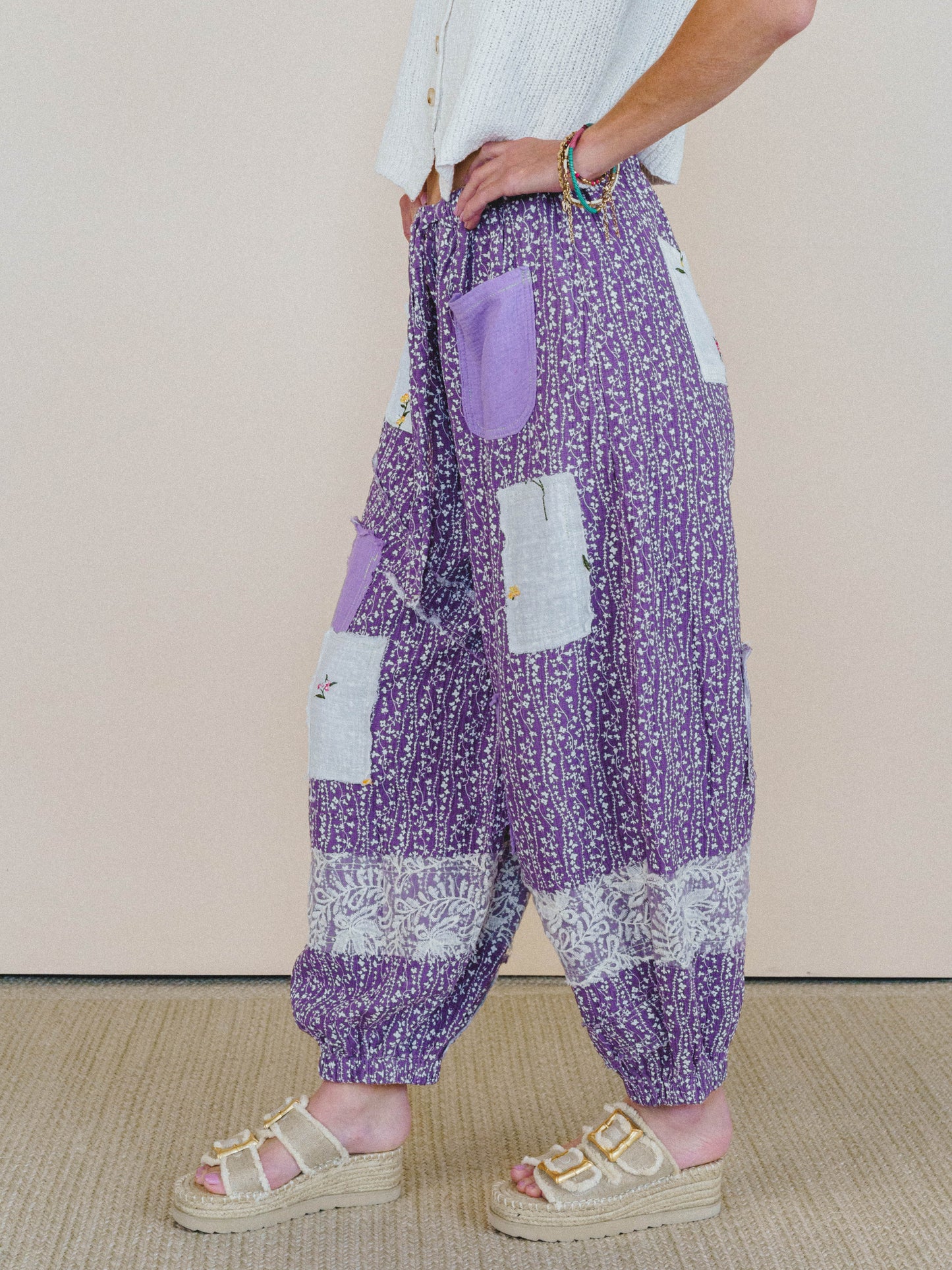 Jeanie Patchwork Pants - Lilac
