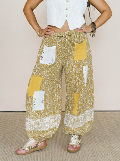 Jeanie Patchwork Pants - Mustard
