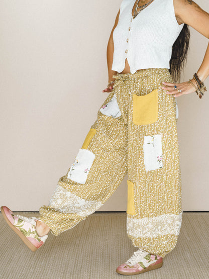 Jeanie Patchwork Pants - Mustard