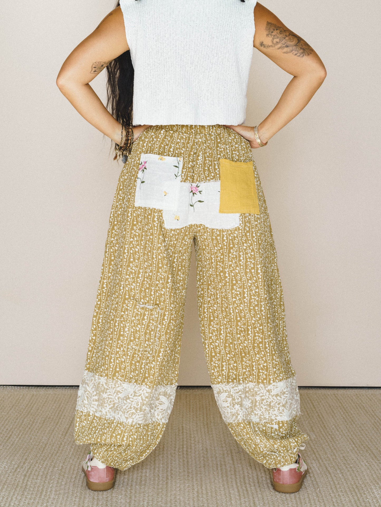 Jeanie Patchwork Pants - Mustard