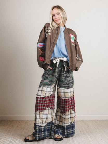Camo Meets Plaid Wide Leg Pants - Camo Multi