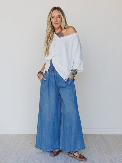 Free Falling Wide Leg Pants - Denim