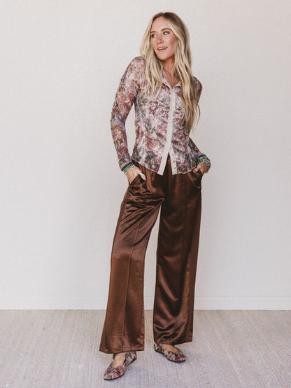 Feeling Sleek Satin Pants - Brown