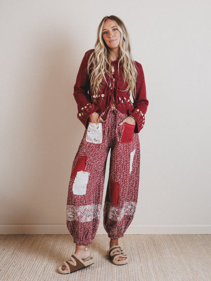 Jeanie Patchwork Pants - Raspberry Rose