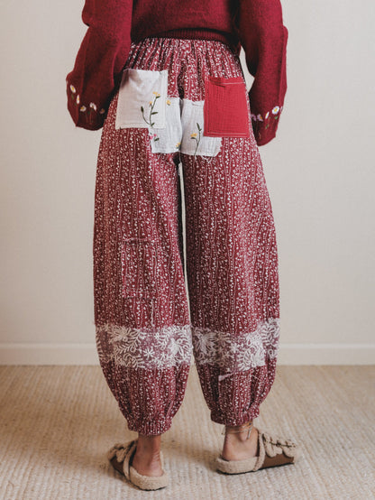 Jeanie Patchwork Pants - Raspberry Rose