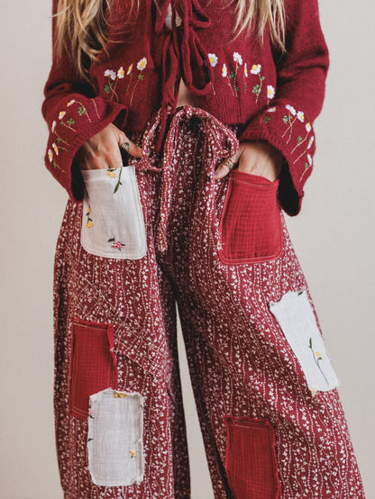 Jeanie Patchwork Pants - Raspberry Rose