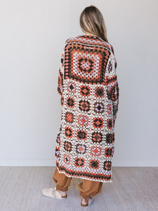 The Nest Soulful Wanderer Crochet Duster - Brown Multi