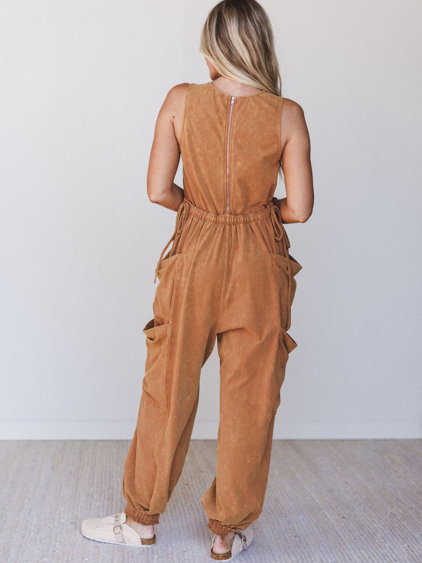 Turning Point Washed Cargo Jumpsuit - Camel