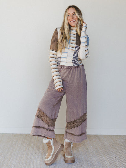 Country Sunshine Crochet Wide Leg Pant - Mocha