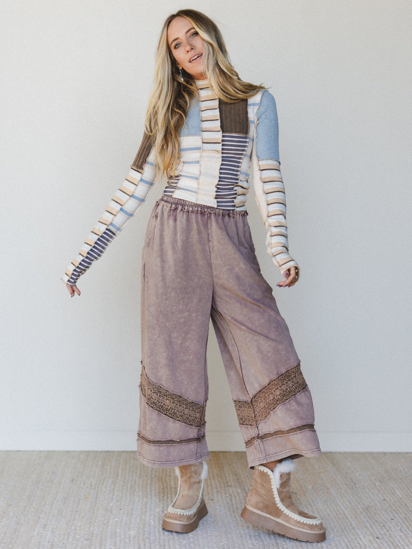 Eclectic Stripes Top - Taupe