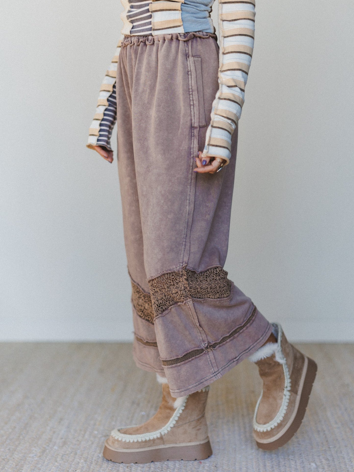 Country Sunshine Crochet Wide Leg Pant - Mocha