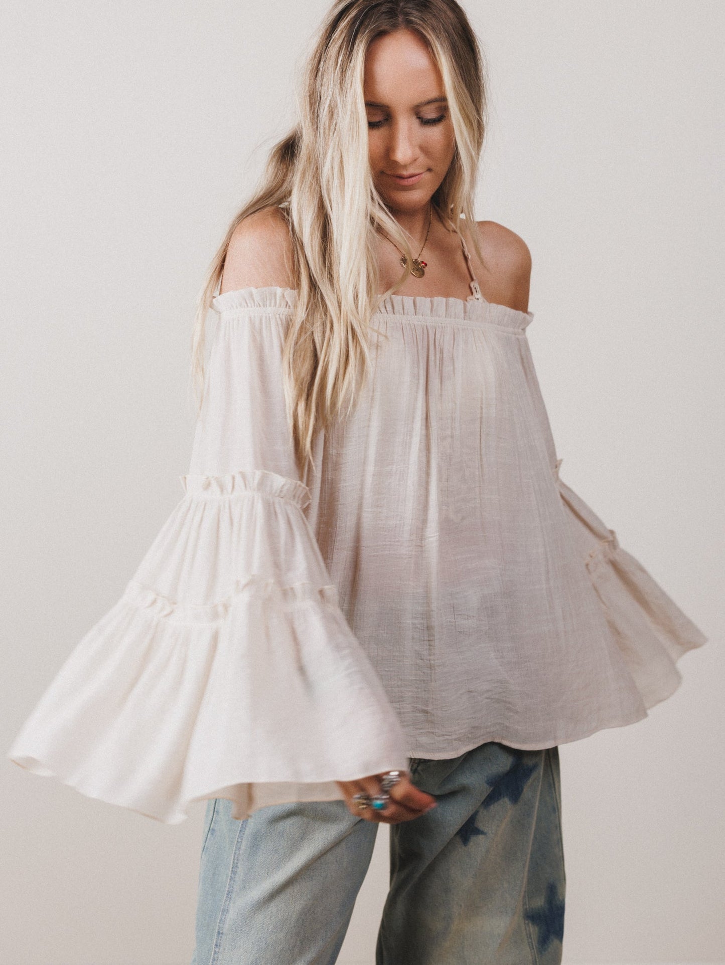 Petal Dancer Bell Sleeve Top - Beige