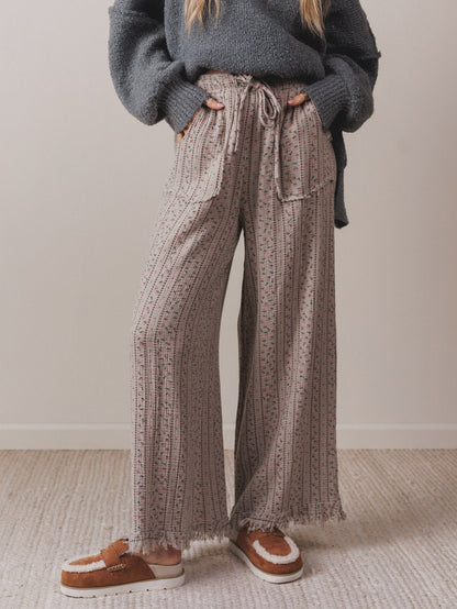 The Nest Sandra Wide Leg Ruffle Pant - Taupe