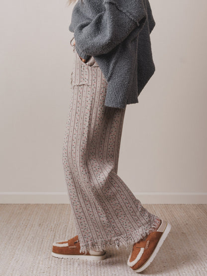 The Nest Sandra Wide Leg Ruffle Pant - Taupe