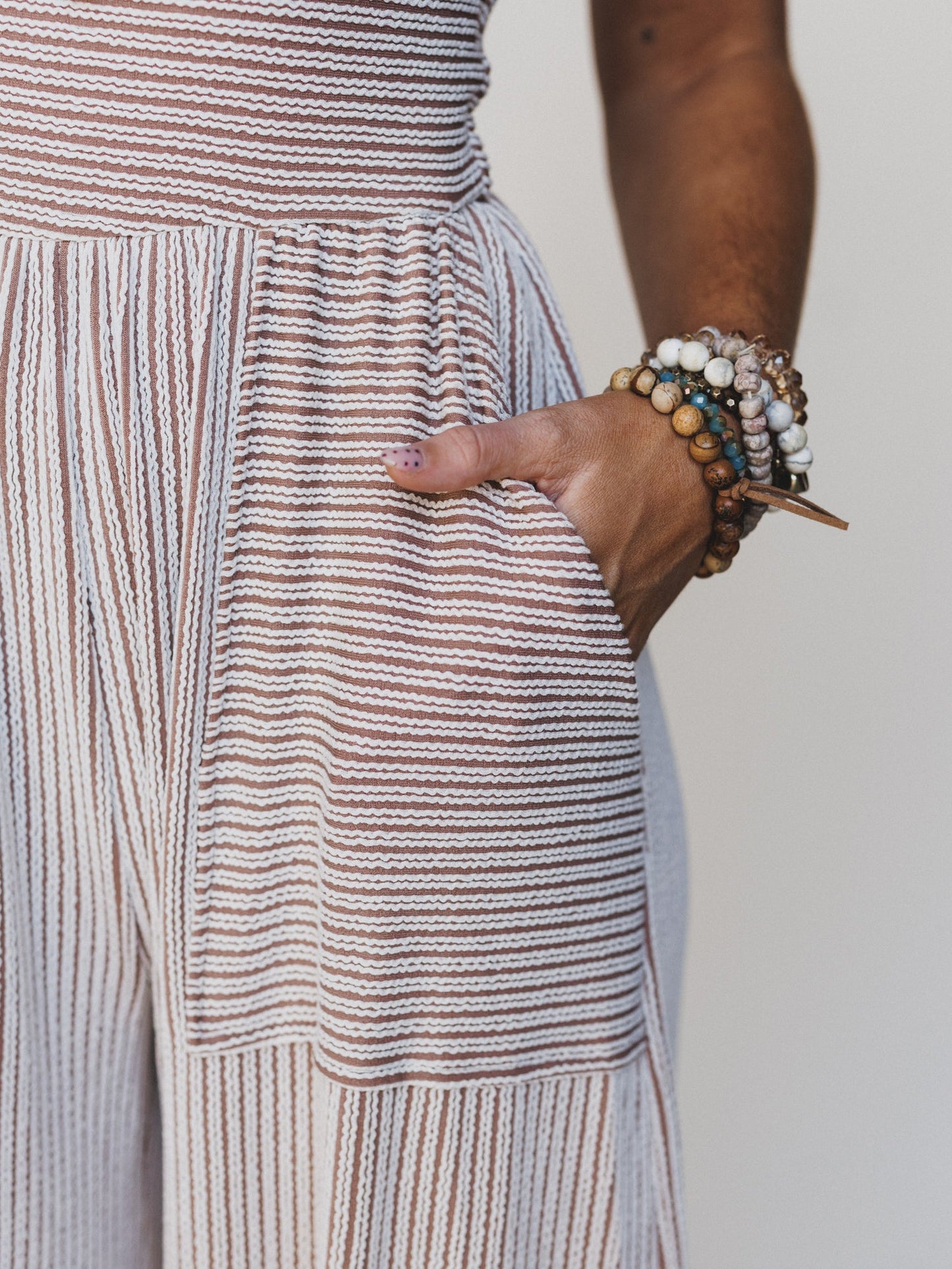 The Nest Alanis Textured Jumpsuit - Taupe