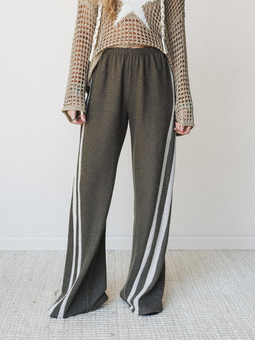 The Nest Racing Stripe Wide Leg Pants - Olive