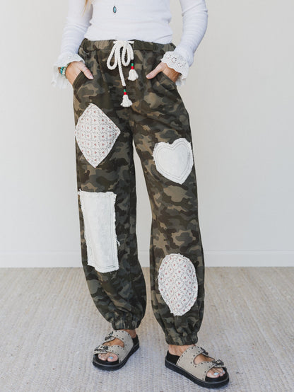 Nora Patchwork Camo Pants - Olive Camo