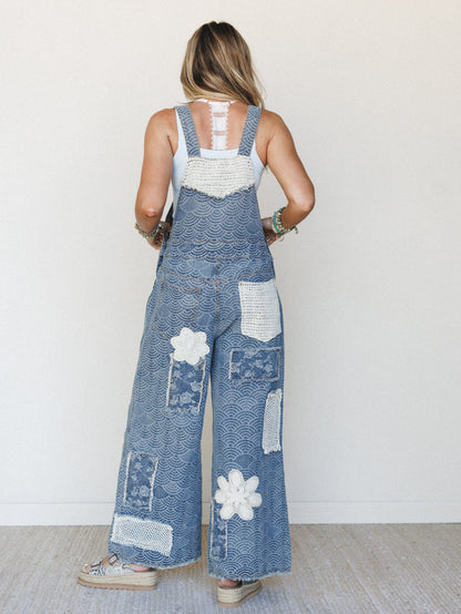 Flower Patch Overalls - Denim Multi