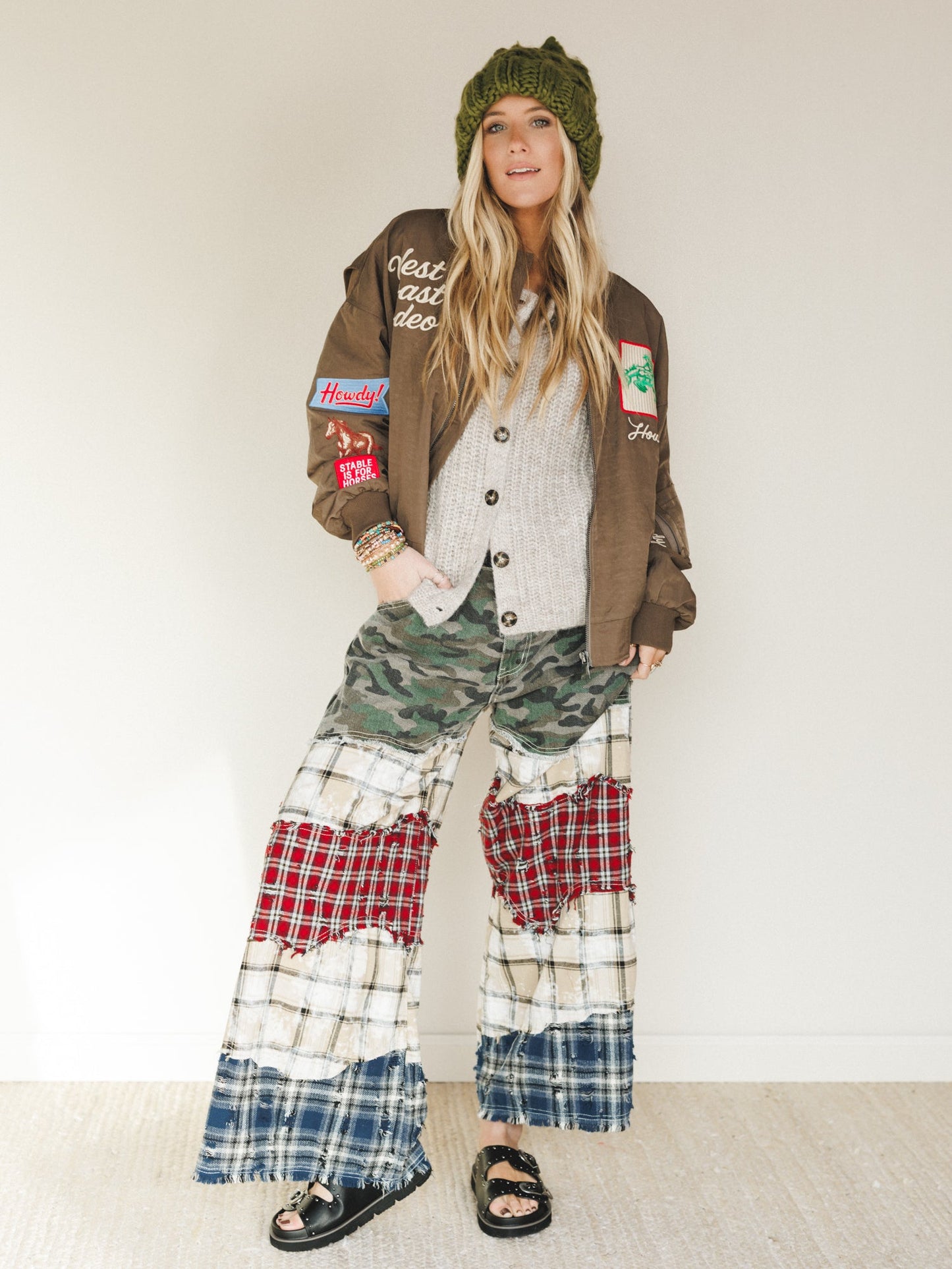 Camo Meets Plaid Wide Leg Pants - Camo Multi