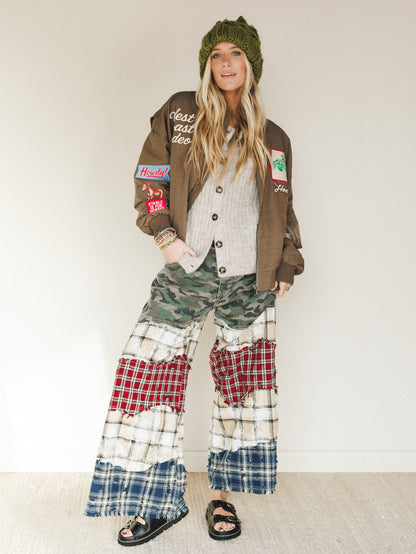 Camo Meets Plaid Wide Leg Pants - Camo Multi