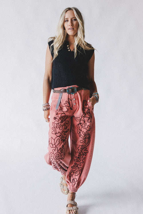 Sweet On You Embroidered Pants - Red