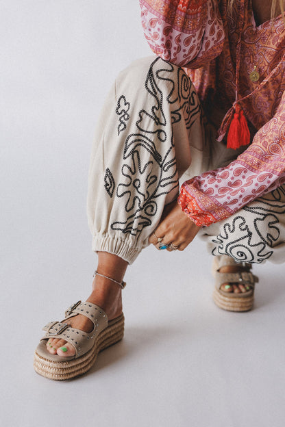 Sweet On You Embroidered Pants - Oat