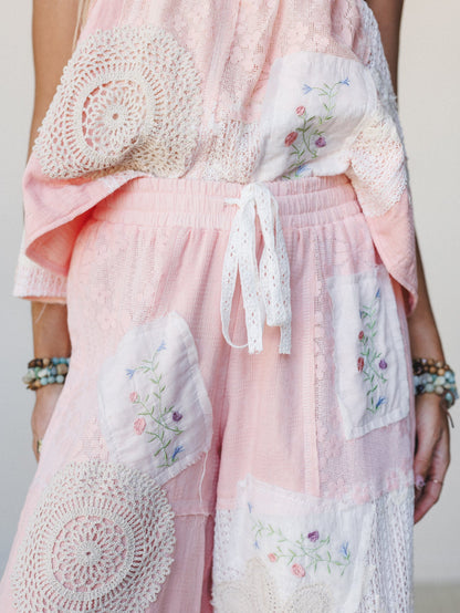 Patchwork Parade Woven Pants - Pale Pink