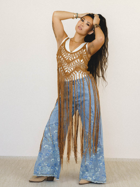 One with Nature Fringe Top - Camel