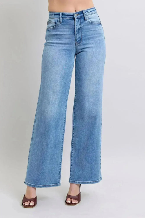 Judy Blue Wide Leg Jeans – High Waist w/ Pockets | 93% Cotton Blend