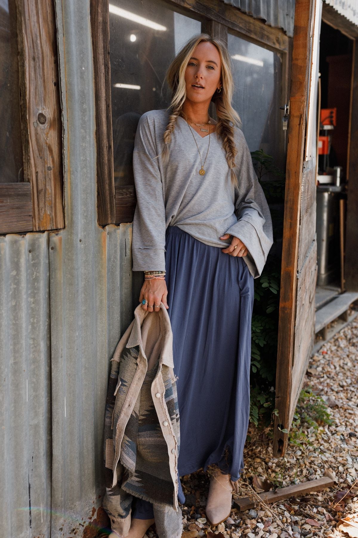 The Nest Love It V Neckline Sweater Top - Heather Gray