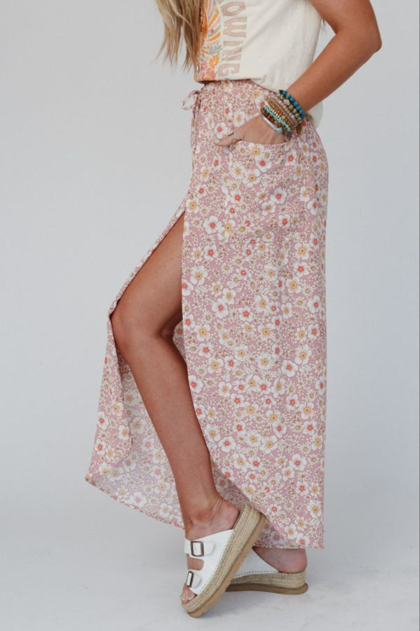 The Nest Stasia Printed Drawstring Tulip Pants - Rose