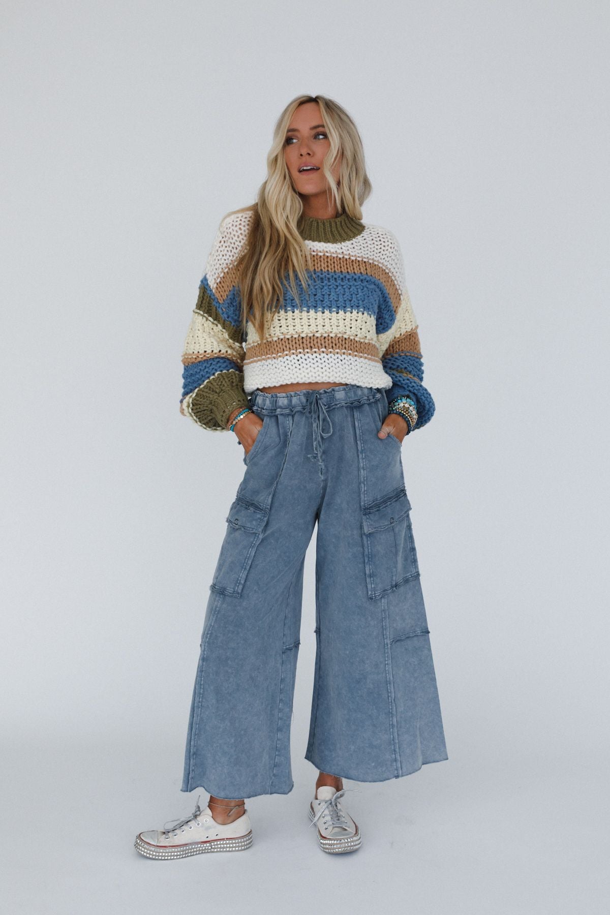 Game On Cargo Wide Leg Pant - Faded Navy - Pre Order