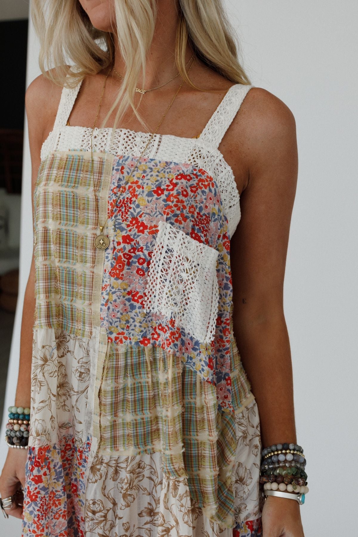 Golden Fields Patchwork Dress - Green