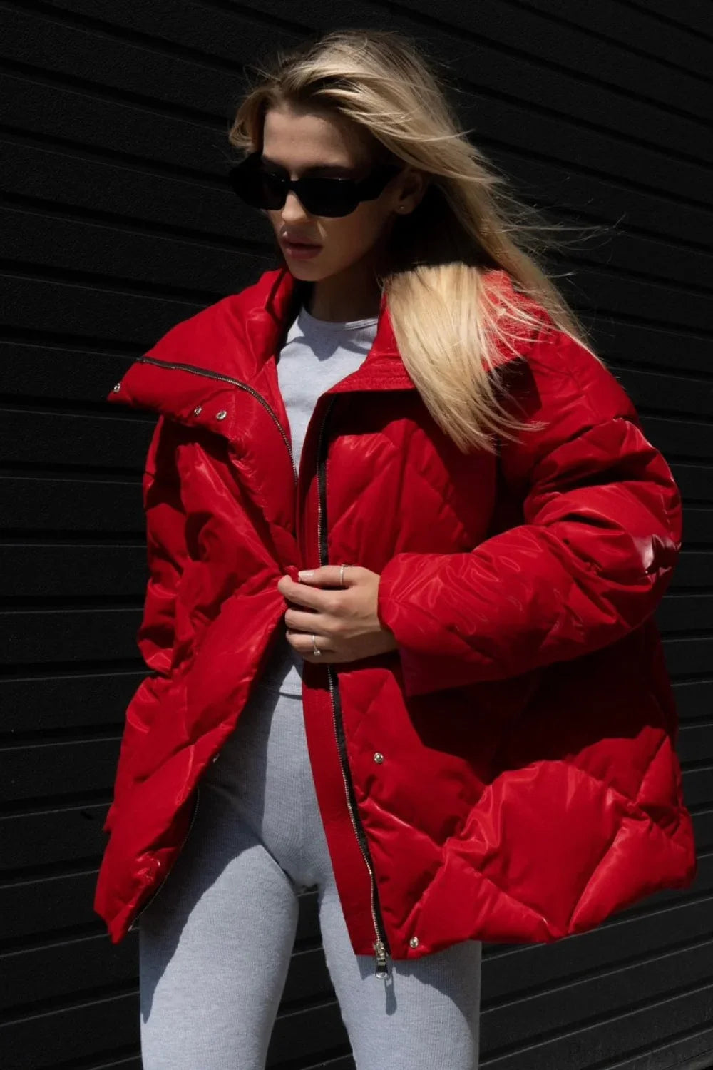Diamond Quilted Matte Shiny Oversized Wide Lapel Coat