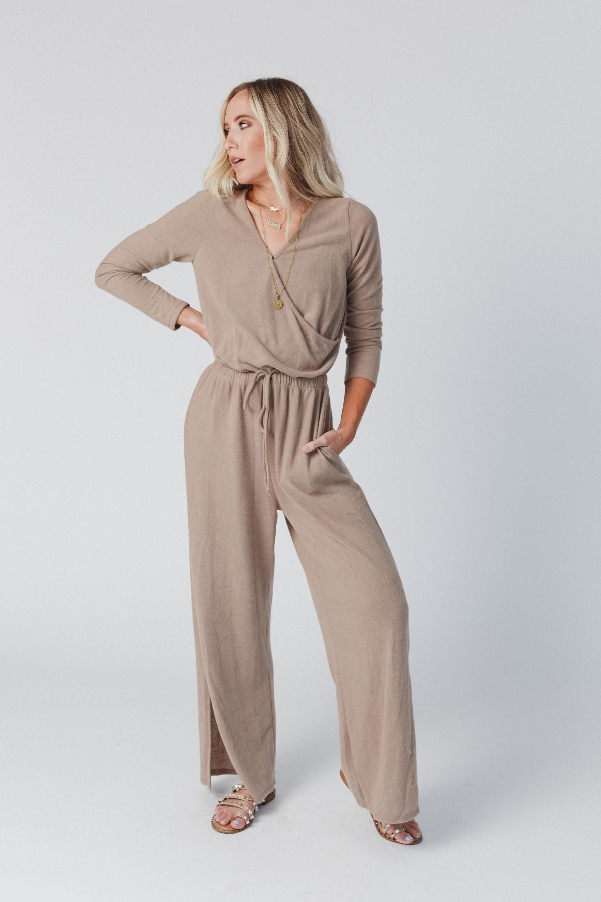 The Nest As It Was Cross Front Jumpsuit - Mocha