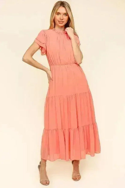 Tiered Frill Mock Neck Dress – Feminine & Flowy Sleeveless Style