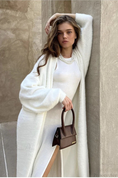Faux Mink Fur Knit Plush Relaxed Longline Overcoat