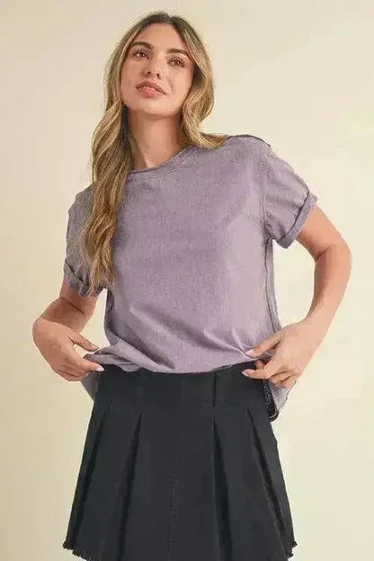 Exposed Seam T-Shirt - Edgy Cotton Blend T Shirt | Femstylo