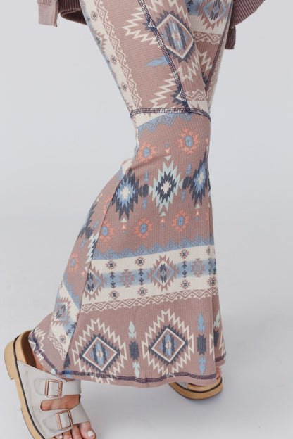 The Nest Boho Bliss Ribbed Flare Pants - Taupe