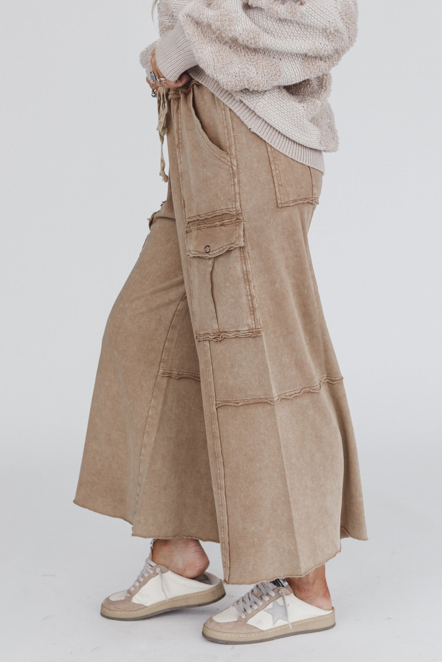 Game On Cargo Wide Leg Pant - Latte