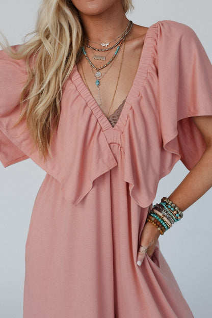 The Nest On Repeat Open Back Ruffle Jumpsuit - Shadow Blush
