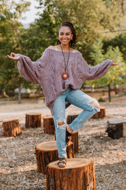 Golden Hour Bubble Sleeve Sweater Dress - Lavender