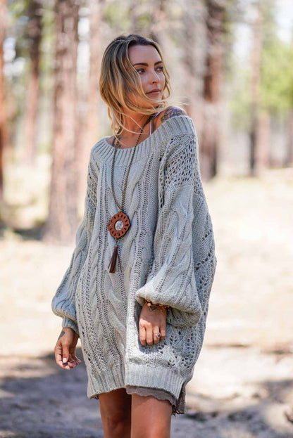 Golden Hour Bubble Sleeve Sweater Dress - Sage