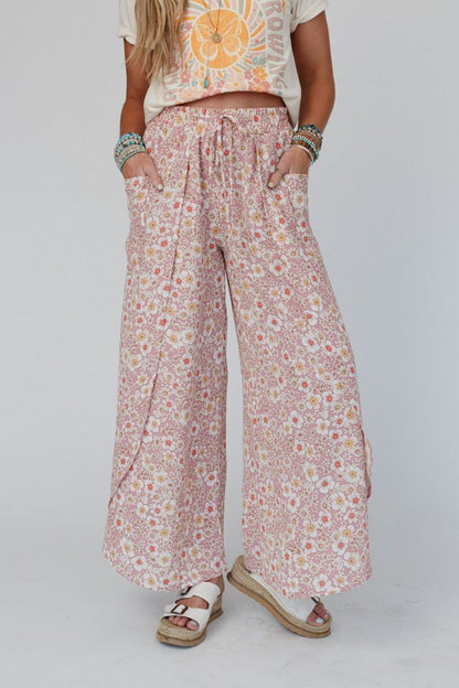 The Nest Stasia Printed Drawstring Tulip Pants - Rose