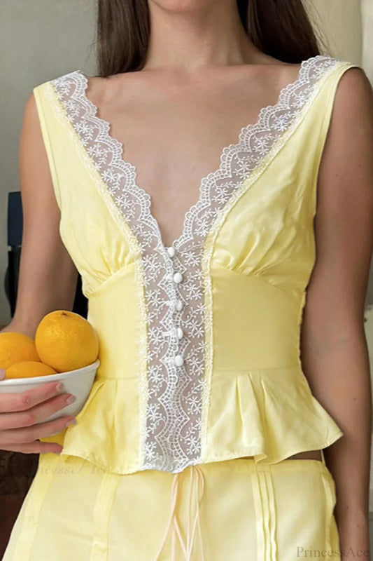 Lace Ruffle Sleeveless Tie Cami Top