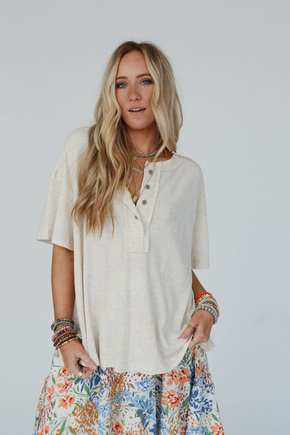 The Nest Soft Plume Henley Top - Oatmeal